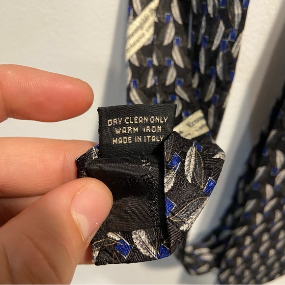 Ermenegildo Zegna Blue Feather Silk Tie Men 58” Long 3.5” Wide Made In Italy - Picture 7 of 9